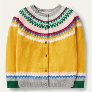 Mini Boden fair isle cardigan in yellow. Size 8-9.  Wool blend.